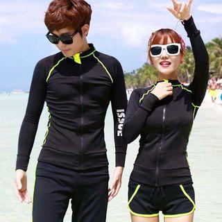 Couple Matching Lettering Rashguard / Swim Shorts