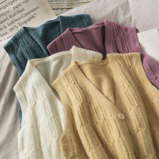 Embossed Button-down Knit Vest In 5 Colors