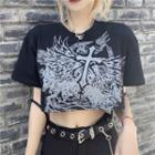 Printed Short-sleeve Round Neck Cropped T-shirt
