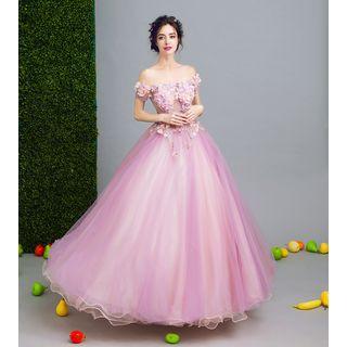 Off-shoulder Applique Wedding Dress