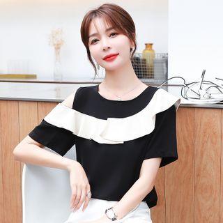 Short-sleeve Two Tone Cutout Top