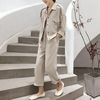 Pocket-detail Buttoned Jacket / Cropped Wide-leg Pants