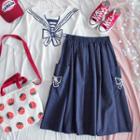Ribbon Print Short-sleeve T-shirt / Mini A-line Skirt