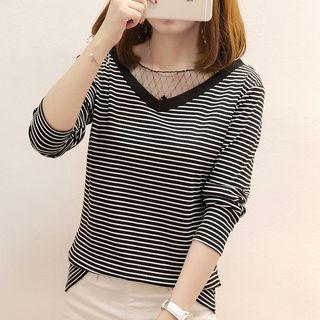 V-neck Long-sleeve Striped T-shirt