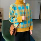 Plaid Sweater / Knit Midi H-line Skirt