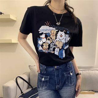 Short Sleeve Dog Printed T-shirt