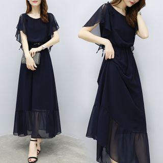 Flutter-sleeve A-line Maxi Chiffon Dress
