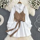 Inset Wrapped Camisole Long Sleeve A-line Shirt Dress