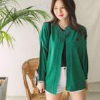 Drop-shoulder Embroidered Buttoned Cardigan
