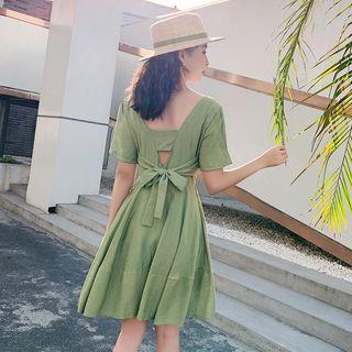 Tie-back Cutout Short-sleeve A-line Dress