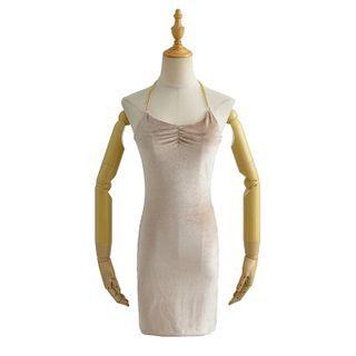 Spaghetti-strap Halter Neck Velvet Mini Sheath Dress