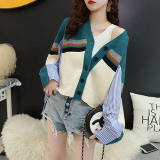 Striped Panel Contrast Color Knit Cardigan