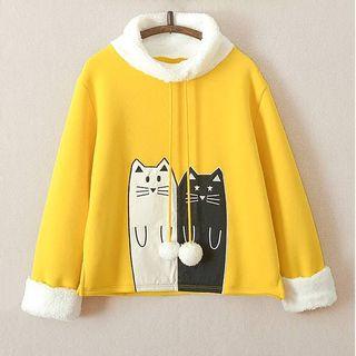 Cat Appliqu  Mock-neck Pullover