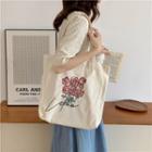 Flower Canvas Shopper Bag Rose - White - One Size