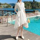 Elbow-sleeve Asymmetrical A-line Dress
