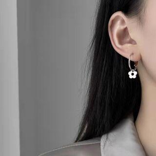 Floral Drop Hoop Earring 1 Pair - Silver - One Size
