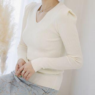 V-neck Shoulder-detail Knit Top