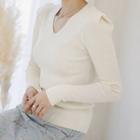 V-neck Shoulder-detail Knit Top