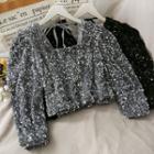 Sequined Square-neck Crop Top