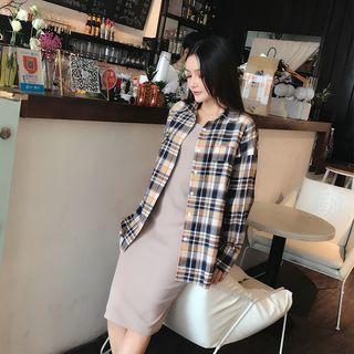 Set: Plaid Shirt + Knit Tank Dress