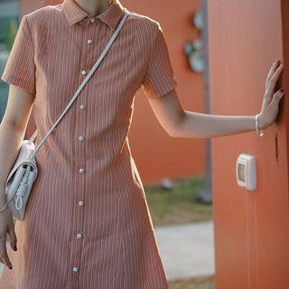 Short-sleeve Button Striped Dress