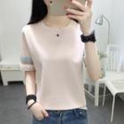 Color Panel Elbow-sleeve Knit Top