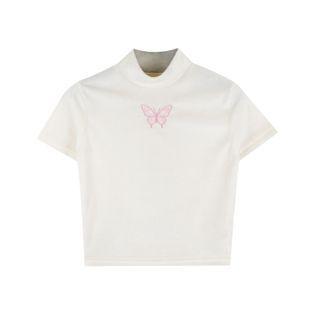 Butterfly Embroidery Velvet Crop Top