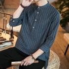 3/4-sleeve Striped Henley T-shirt