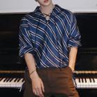 Elbow-sleeve Striped Satin Top