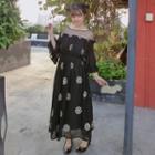 Long-sleeve Embroidered Chiffon Maxi Dress
