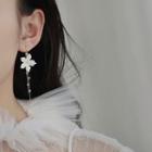 925 Sterling Silver Rhinestone Flower Fringed Earring 1 Pair - White - One Size