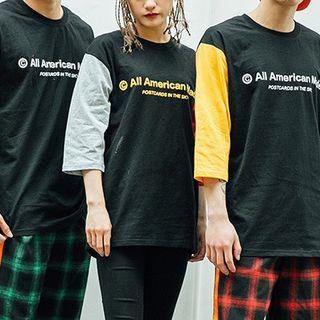 Lettering Elbow-sleeve Couple Matching T-shirt