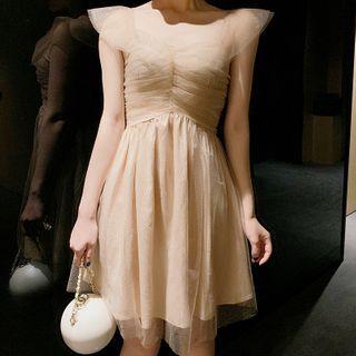 Sleeveless Sequined A-line Mesh Cocktail Dress