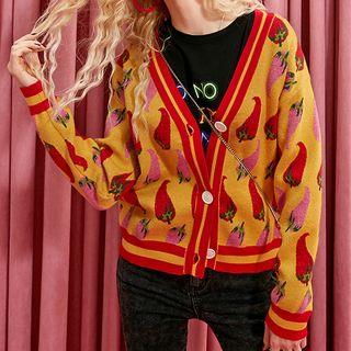 Contrast Trim V-neck Print Cardigan