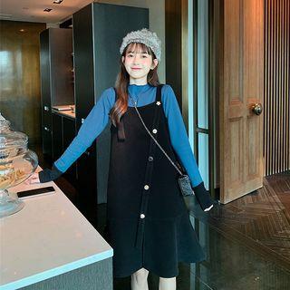 Color Block Long-sleeve T-shirt / Ruffle Hem Jumper Dress