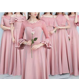 Mesh Panel A-line Evening Gown (various Designs)