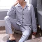 Loungewear Set : Long-sleeve Lettering Striped Shirt + Pants