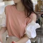 Cold-shoulder Puff-sleeve T-shirt