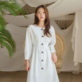 Button-front Stitched Midi Dress
