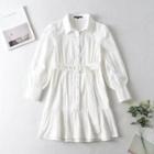 Long-sleeve Buckled A-line Shirt Dress