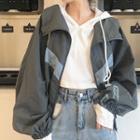 Contrast Color Loose Jacket / Sleeveless Hooded Sweater
