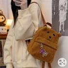 Faux Shearling Bear Embroidered Backpack