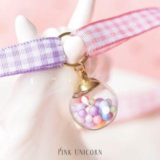Bead Pendant Plaid Choker Pink & Purple - One Size
