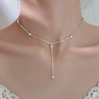 925 Sterling Silver Rhinestone Y Necklace