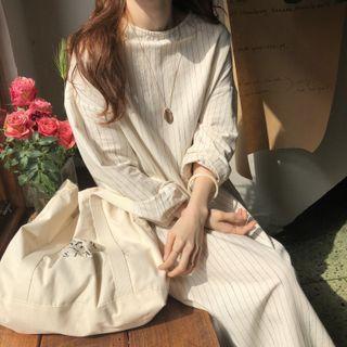 Pinstriped Tie-waist Midi A-line Dress