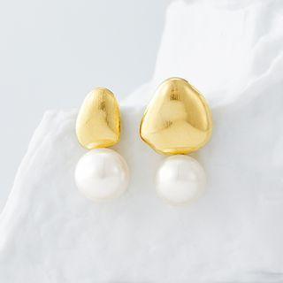Freshwater Pearl Alloy Asymmetrical Dangle Earring 1 Pair - Earring - Gold - One Size