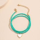 Heart Pendant Layered Bead Bracelet S103 - Green & Gold & White - One Size