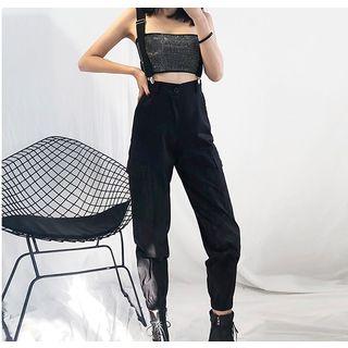 Cropped Cargo Suspender Pants