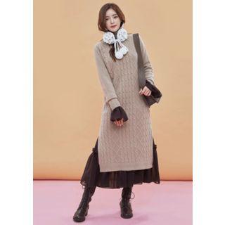 Turtleneck Cable-knit Boxy Long Dress