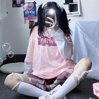 Mock Two Piece Long Sleeve Print Top Pink - One Size